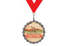 Full color printed bamboo medal with wood grain showing