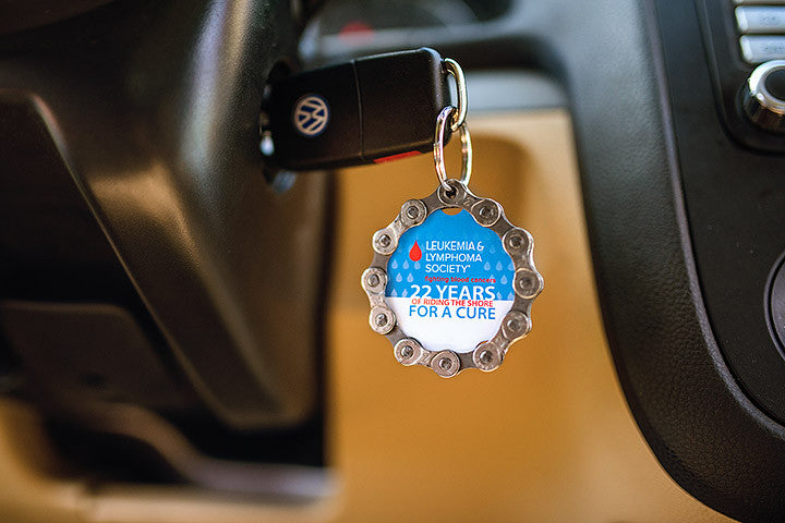 Printed Round Medals convert to a keychain for reuse after the ride
